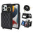 For iPhone 13 Pro Max / 12 Pro Max Case with Lanyard  /  Mirror  /  Card Holder Grids Pattern RFID Blocking Phone Cover - Black - 1