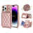For iPhone 14 Pro Case with Lanyard  /  Mirror  /  Card Holder Grids Pattern RFID Blocking Phone Cover - Rose Gold - 1