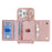 For iPhone 14 Pro Case with Lanyard  /  Mirror  /  Card Holder Grids Pattern RFID Blocking Phone Cover - Rose Gold - 2