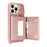 For iPhone 14 Pro Case with Lanyard  /  Mirror  /  Card Holder Grids Pattern RFID Blocking Phone Cover - Rose Gold - 4