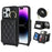 For iPhone 14 Pro Max Case with Lanyard  /  Mirror  /  Card Holder Grids Pattern RFID Blocking Phone Cover - Black - 1