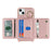 For iPhone 15 Plus / 14 Plus Case with Lanyard  /  Mirror  /  Card Holder Grids Pattern RFID Blocking Phone Cover - Rose Gold - 2