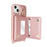 For iPhone 15 Plus / 14 Plus Case with Lanyard  /  Mirror  /  Card Holder Grids Pattern RFID Blocking Phone Cover - Rose Gold - 4