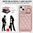 For iPhone 15 Plus / 14 Plus Case with Lanyard  /  Mirror  /  Card Holder Grids Pattern RFID Blocking Phone Cover - Rose Gold - 6