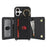 For iPhone 16 Case with Lanyard  /  Mirror  /  Card Holder Grids Pattern RFID Blocking Phone Cover - Black - 2