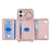 For iPhone 16 Plus Case with Lanyard  /  Mirror  /  Card Holder Grids Pattern RFID Blocking Phone Cover - Rose Gold - 2
