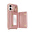 For iPhone 16 Plus Case with Lanyard  /  Mirror  /  Card Holder Grids Pattern RFID Blocking Phone Cover - Rose Gold - 4
