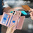 For iPhone 16 Plus Case with Lanyard  /  Mirror  /  Card Holder Grids Pattern RFID Blocking Phone Cover - Rose Gold - 7