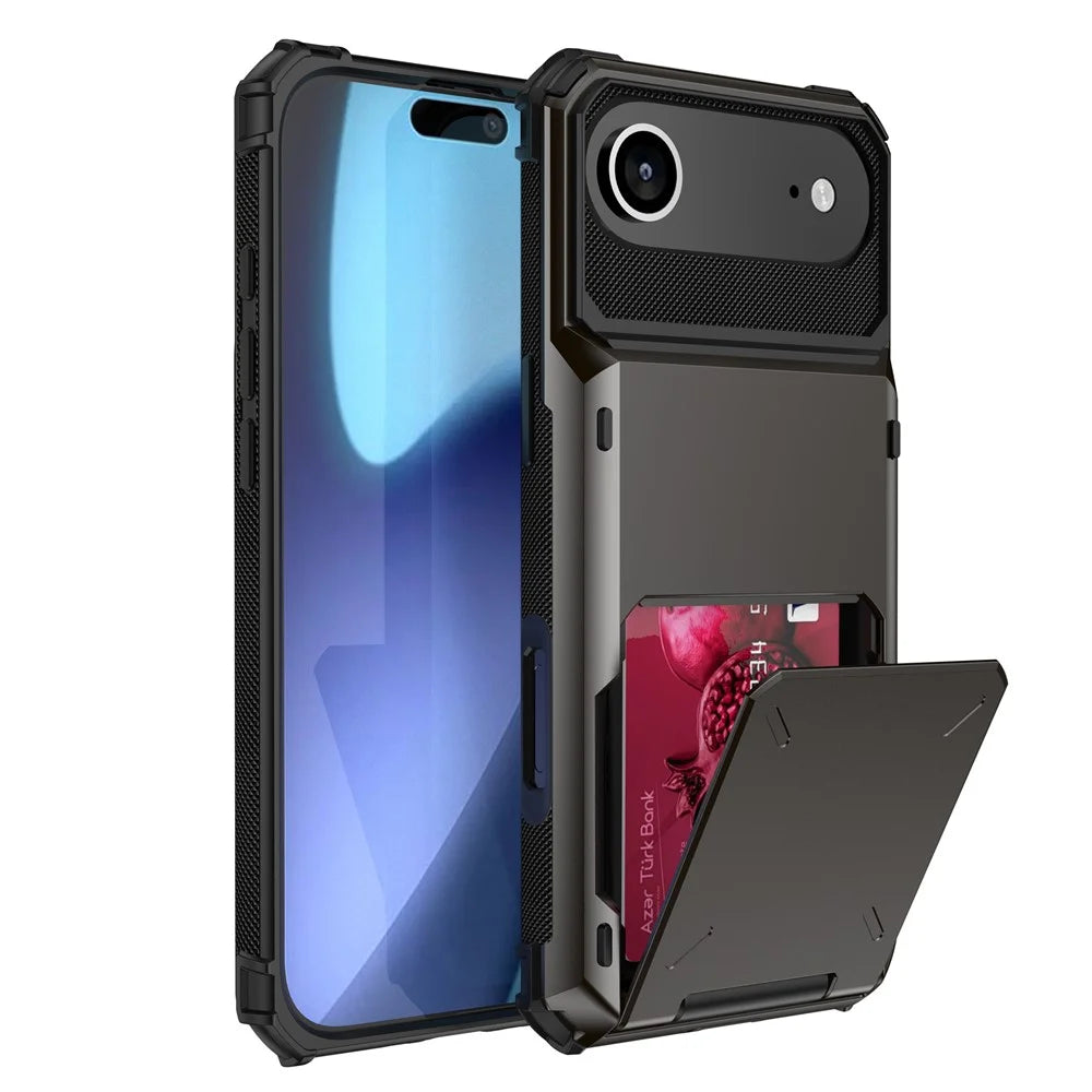 For iPhone Air Case PC + TPU Dual Layer Back Phone Cover with Card Holder - Grey - 1