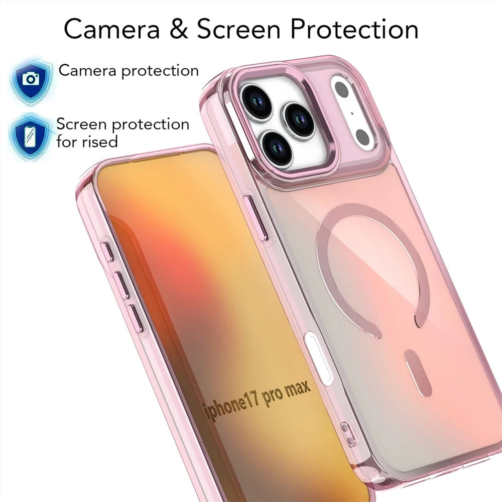 For iPhone 17 Pro Case Compatible with MagSafe Color Changing PC TPU Phone Back Cover - Pink - 5