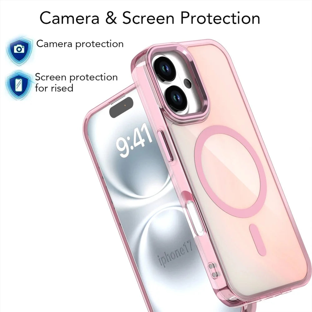 For iPhone 17 Case Compatible with MagSafe Color Changing PC TPU Phone Back Cover - Pink - 6