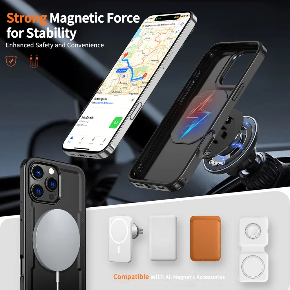 For iPhone 16 Pro Case Compatible with MagSafe TPU + PC Kickstand Phone Cover - Black - 2