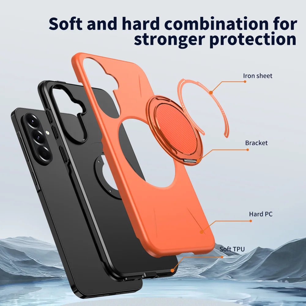 For Samsung Galaxy A35 5G Magnetic Case Rotating Kickstand TPU + PC Phone Cover - Orange - 6