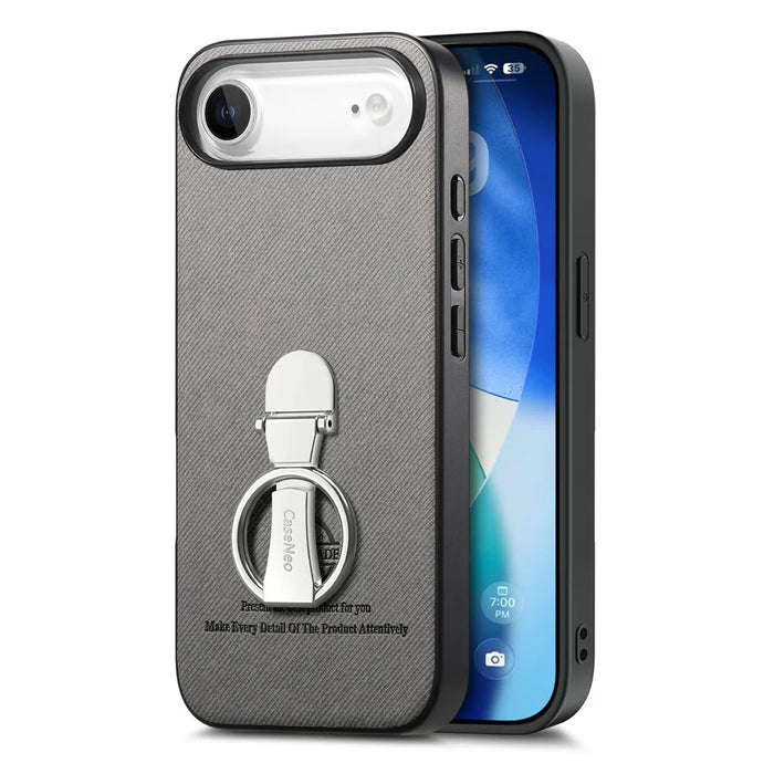 CASENEO For iPhone Air Case Folding Kickstand Twill Texture Leather Back Cover - Grey - 1
