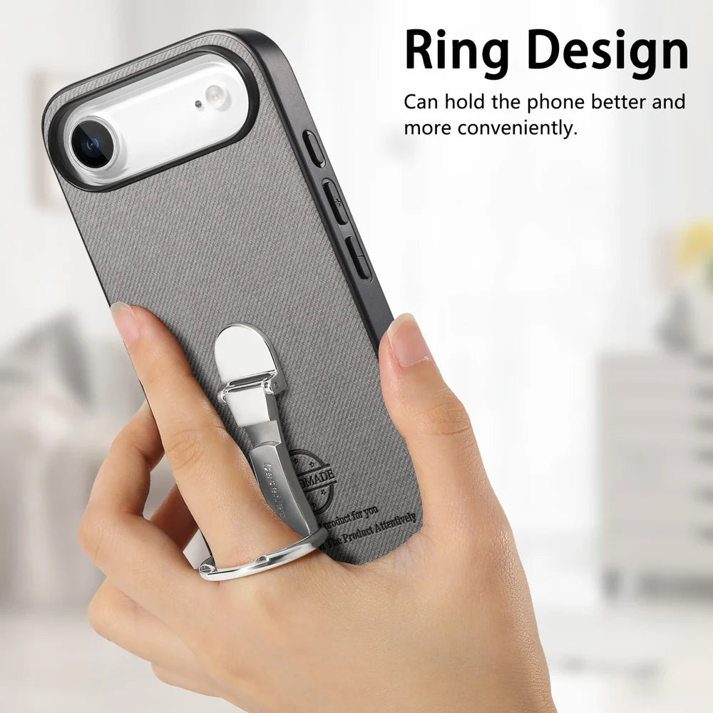 CASENEO For iPhone Air Case Folding Kickstand Twill Texture Leather Back Cover - Grey - 6