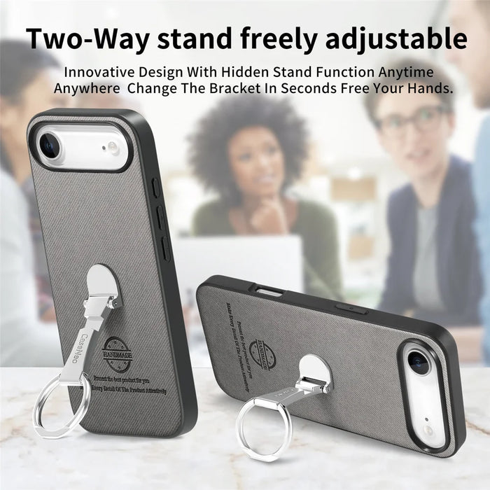 CASENEO For iPhone Air Case Folding Kickstand Twill Texture Leather Back Cover - Grey - 7