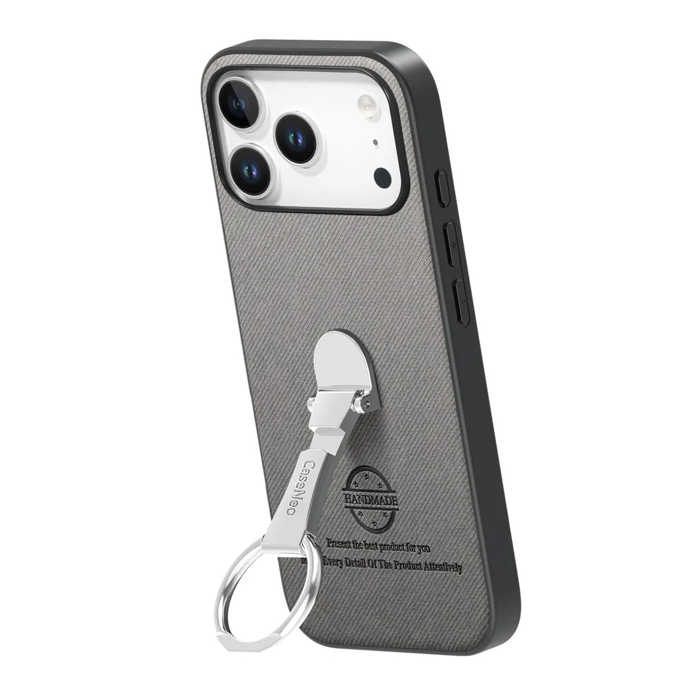 CASENEO For iPhone 17 Pro Case Folding Kickstand Twill Texture Leather Back Cover - Grey - 4