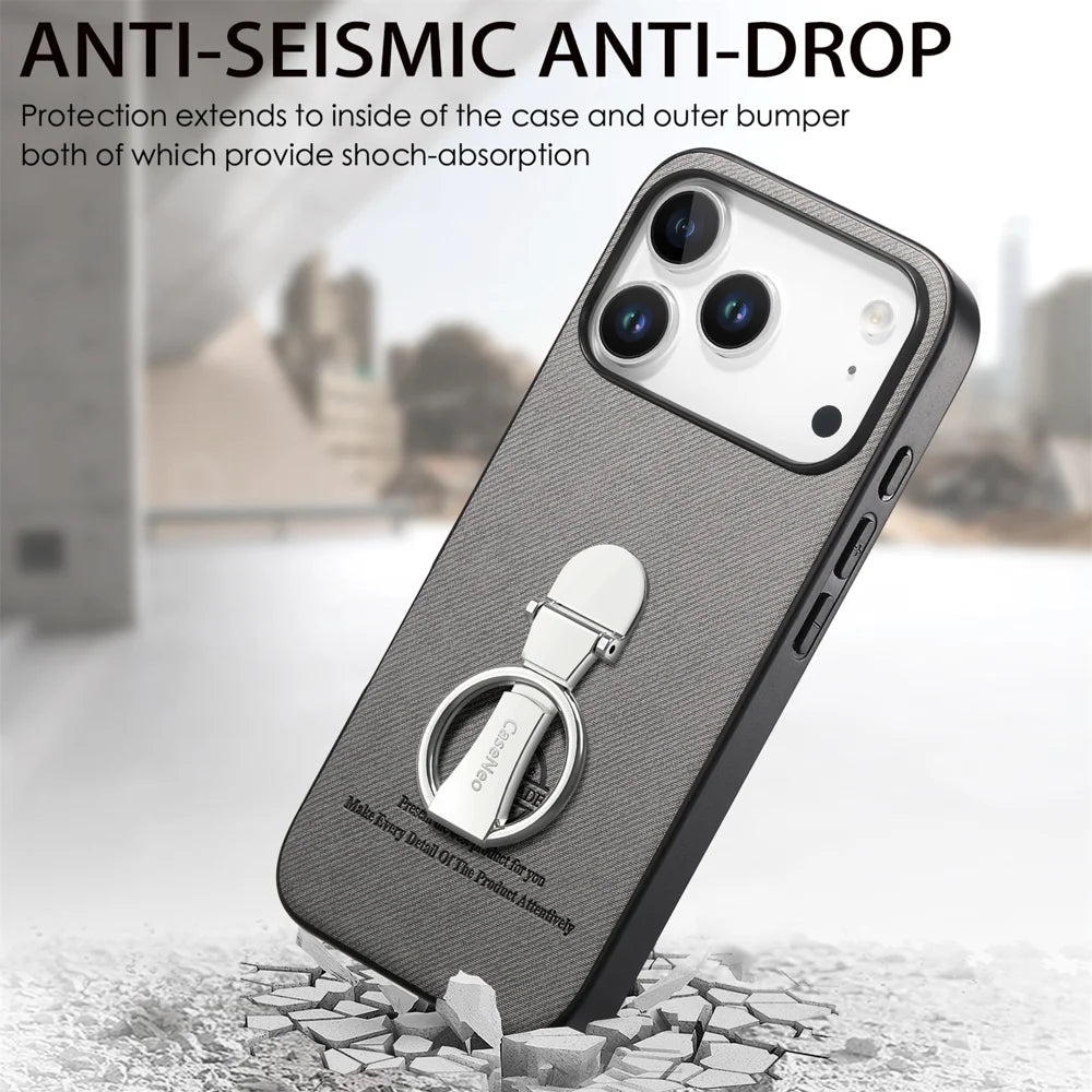 CASENEO For iPhone 17 Pro Case Folding Kickstand Twill Texture Leather Back Cover - Grey - 5