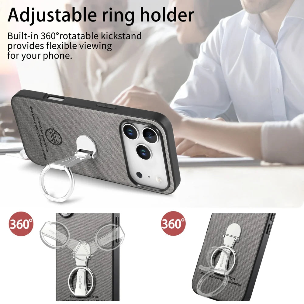 CASENEO For iPhone 17 Pro Case Folding Kickstand Twill Texture Leather Back Cover - Grey - 6