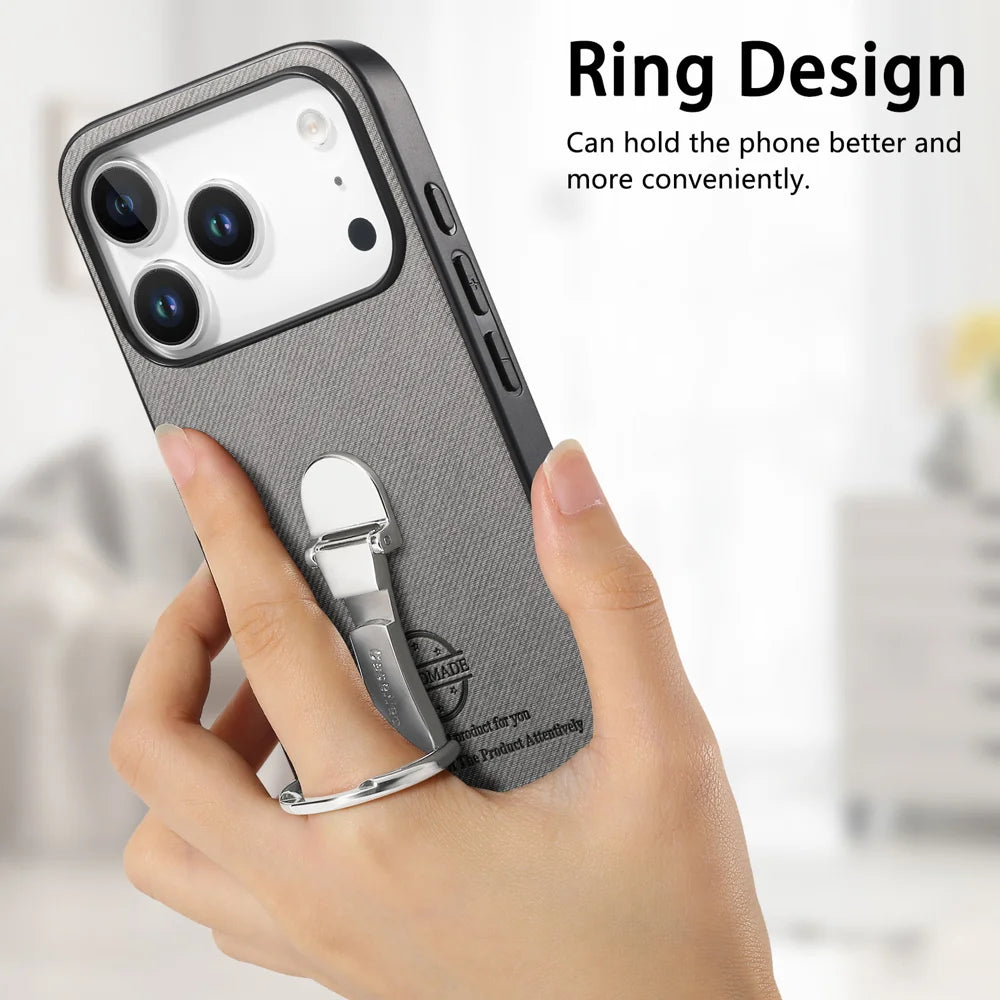 CASENEO For iPhone 17 Pro Case Folding Kickstand Twill Texture Leather Back Cover - Grey - 7