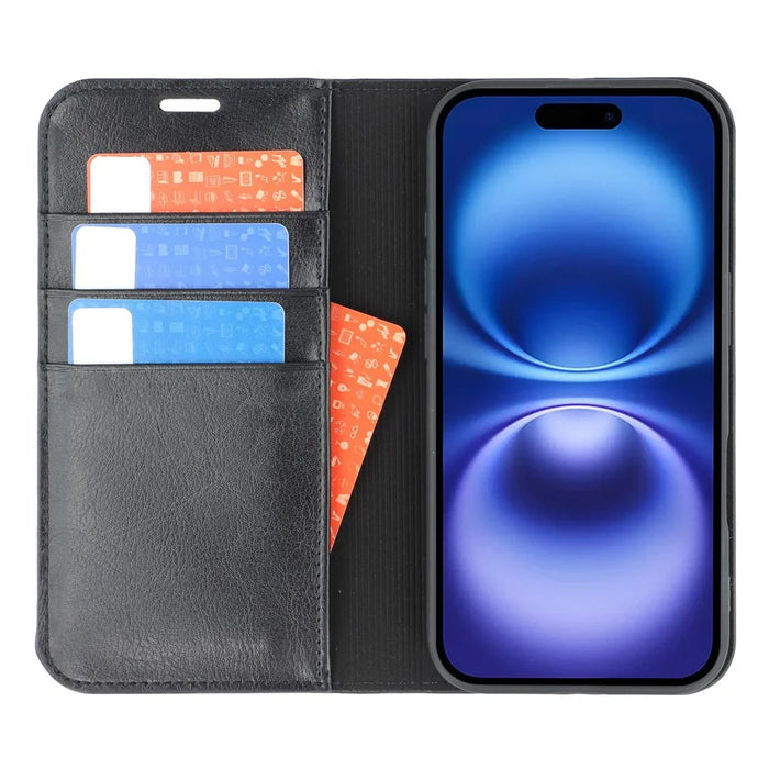 For iPhone 17 Stand Cases Genuine Split Leather Wallet Phone Cover Magnetic Closure - 2
