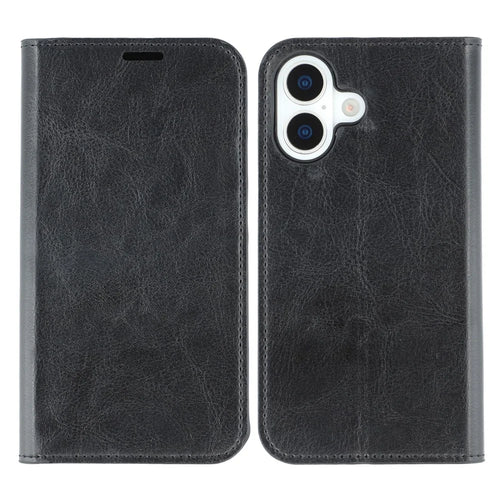 For iPhone 16 Stand Cases Genuine Split Leather Wallet Phone Cover Magnetic Closure - 1