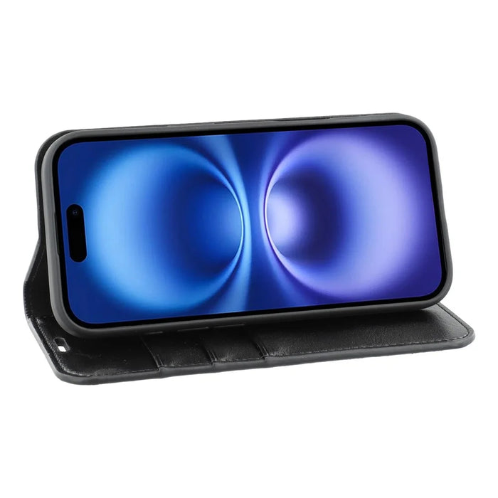 For iPhone 16 Stand Cases Genuine Split Leather Wallet Phone Cover Magnetic Closure - 3
