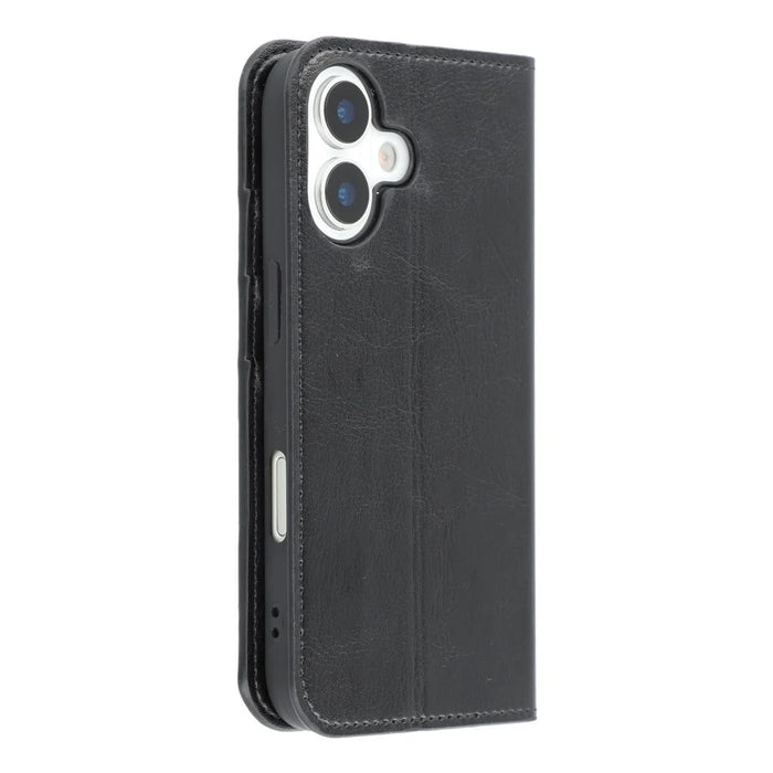For iPhone 16 Stand Cases Genuine Split Leather Wallet Phone Cover Magnetic Closure - 6