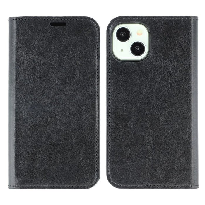 For iPhone 15 Stand Cases Genuine Split Leather Wallet Phone Cover Magnetic Closure - 1