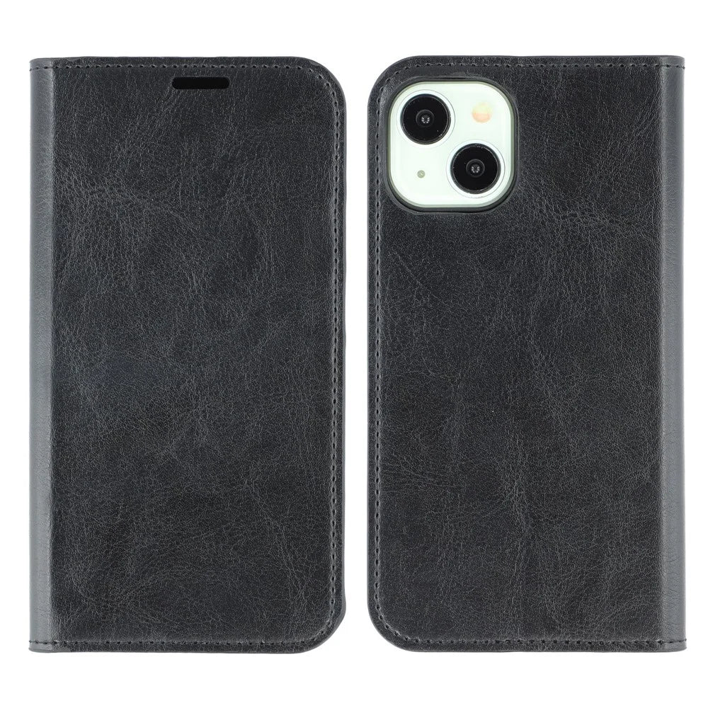 For iPhone 13 Stand Cases Genuine Split Leather Wallet Phone Cover Magnetic Closure - 1