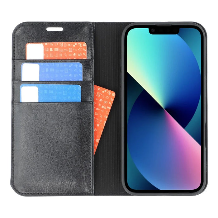 For iPhone 13 Stand Cases Genuine Split Leather Wallet Phone Cover Magnetic Closure - 2