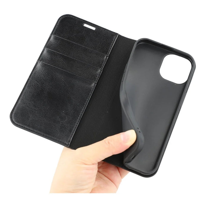 For iPhone 13 Stand Cases Genuine Split Leather Wallet Phone Cover Magnetic Closure - 4
