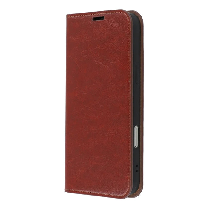For iPhone 16 Pro Stand Cases Genuine Split Leather Wallet Phone Cover Magnetic Closure - Brown - 5