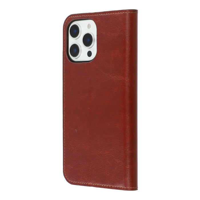 For iPhone 16 Pro Stand Cases Genuine Split Leather Wallet Phone Cover Magnetic Closure - Brown - 6