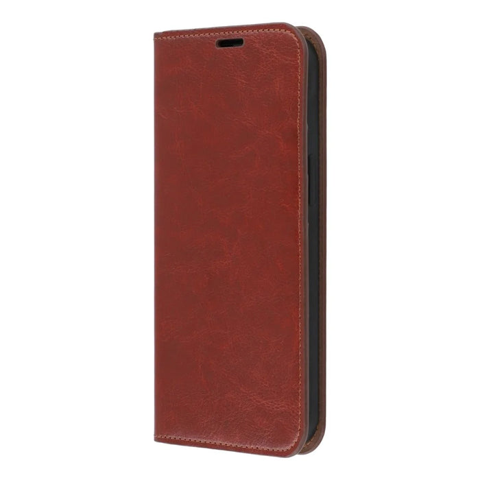 For iPhone 13 Pro Max Stand Cases Genuine Split Leather Wallet Phone Cover Magnetic Closure - Brown - 5