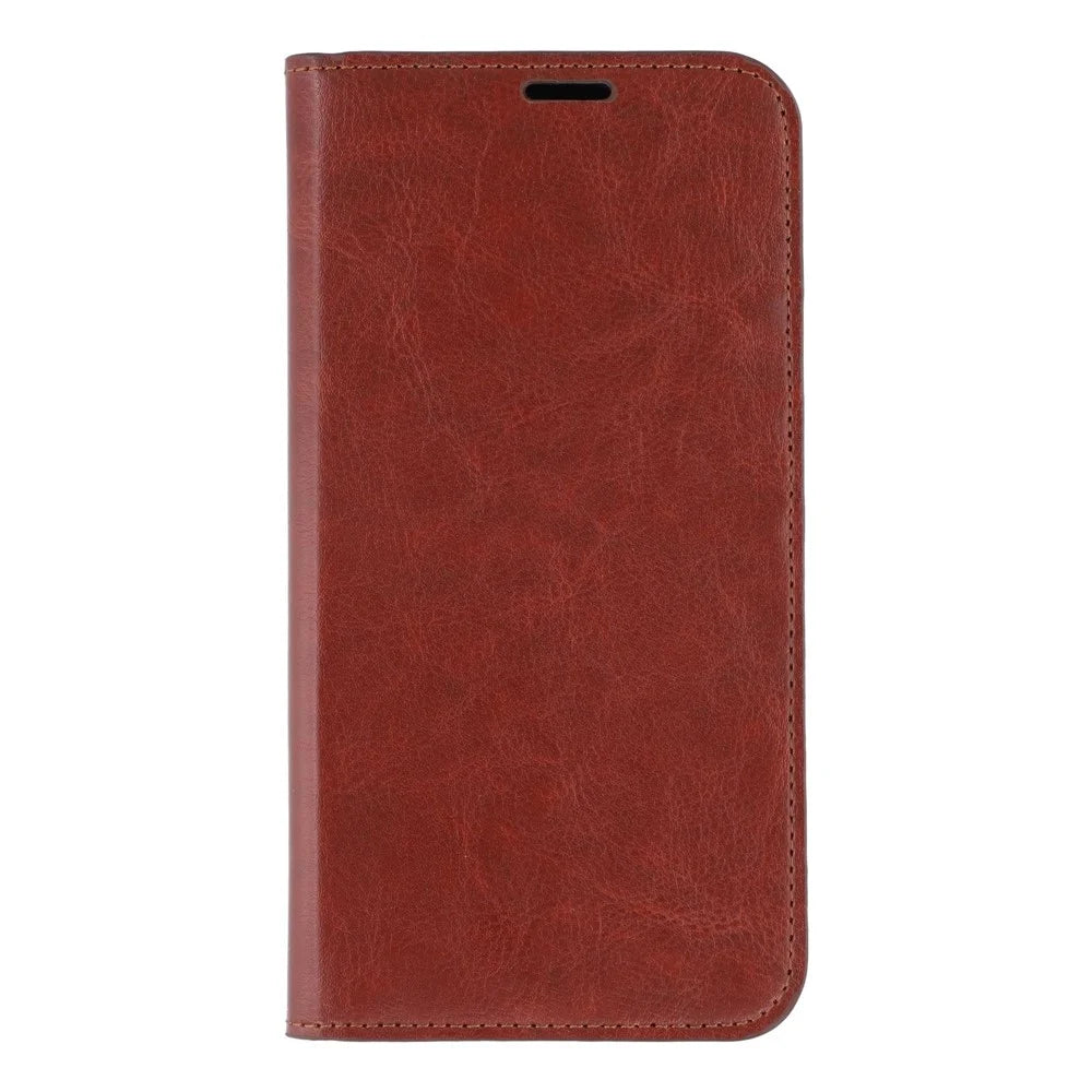 For iPhone 15 Pro Max Stand Cases Genuine Split Leather Wallet Phone Cover Magnetic Closure - Brown - 7