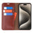 For iPhone 15 Pro Stand Cases Genuine Split Leather Wallet Phone Cover Magnetic Closure - Brown - 2