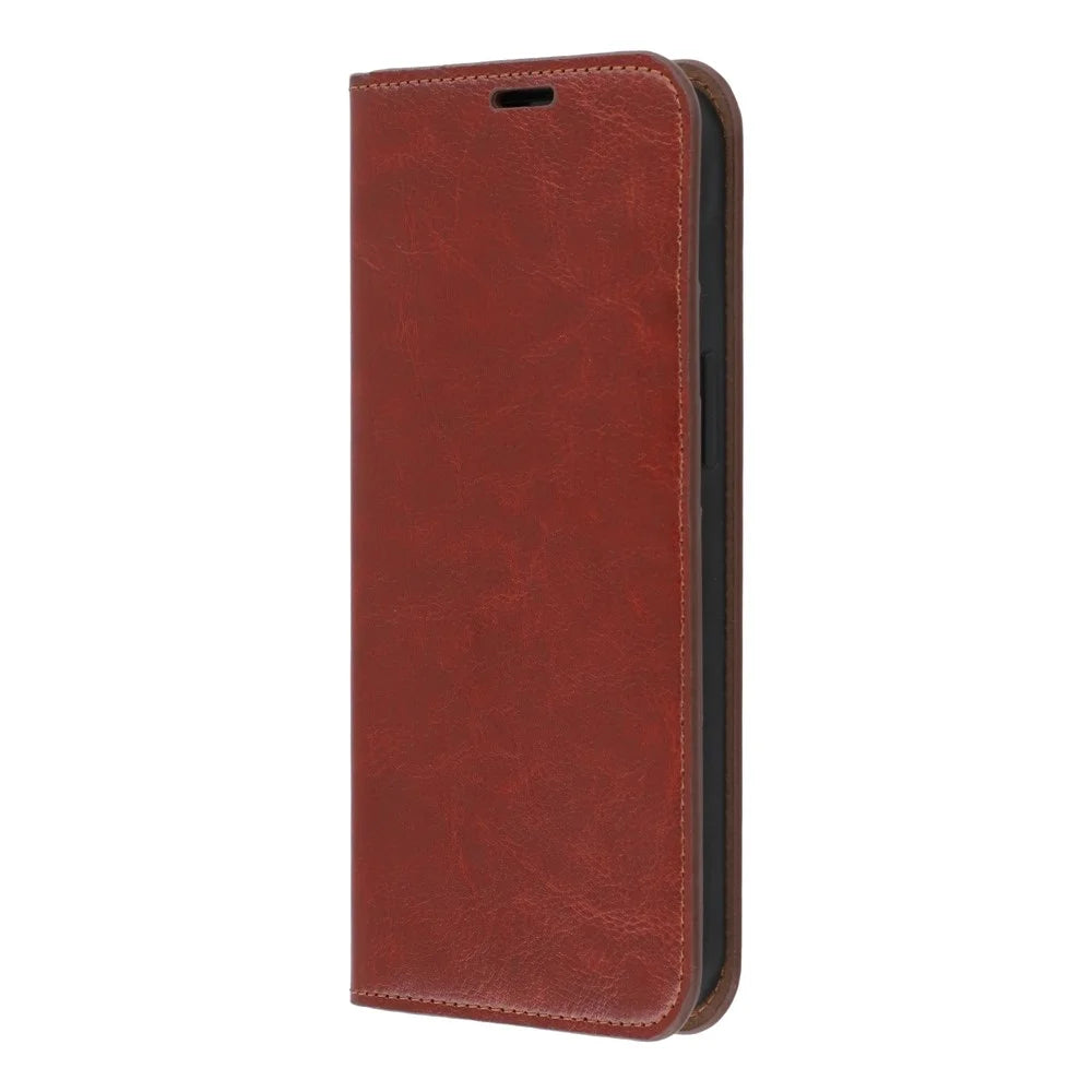 For iPhone 14 Pro Stand Cases Genuine Split Leather Wallet Phone Cover Magnetic Closure - Brown - 5