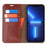 For iPhone 13 Pro Stand Cases Genuine Split Leather Wallet Phone Cover Magnetic Closure - Brown - 2