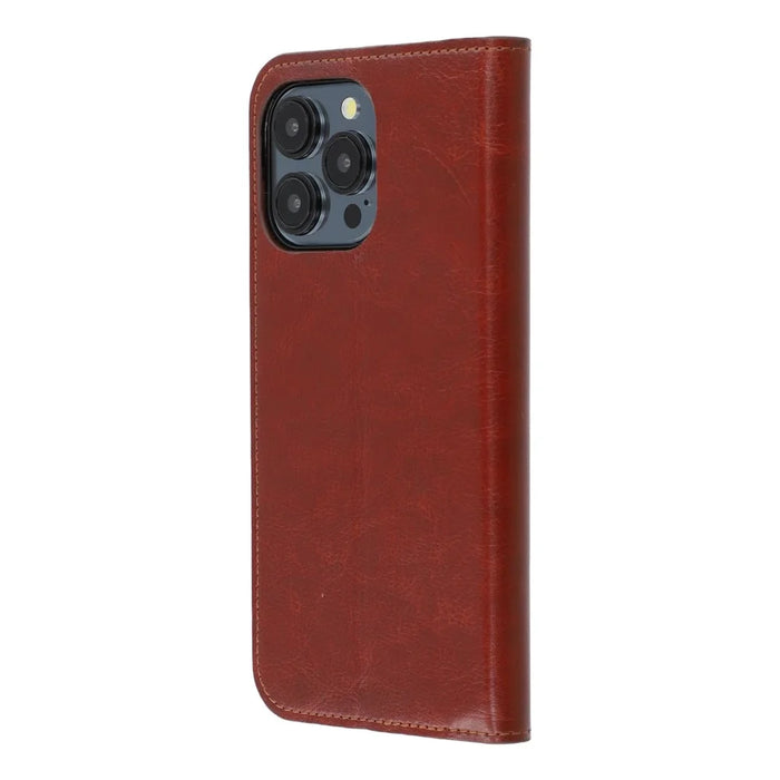 For iPhone 13 Pro Stand Cases Genuine Split Leather Wallet Phone Cover Magnetic Closure - Brown - 6