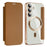 AMORUS For Samsung Galaxy S24 Magnetic Case RFID Blocking Card Holder Leather Phone Cover - Brown - 1