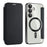AMORUS For Samsung Galaxy S24 FE Magnetic Case RFID Blocking Card Holder Leather Phone Cover - Black - 1