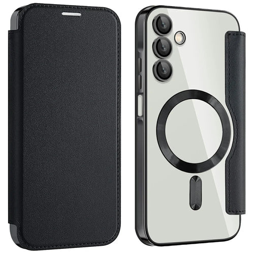 AMORUS For Samsung Galaxy A15 4G / 5G Magnetic Case RFID Blocking Card Holder Leather Phone Cover - Black - 1