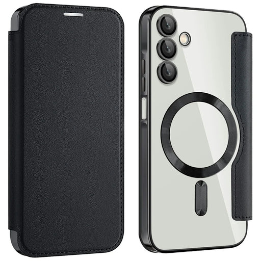 AMORUS For Samsung Galaxy A15 4G / 5G Magnetic Case RFID Blocking Card Holder Leather Phone Cover - Black - 1