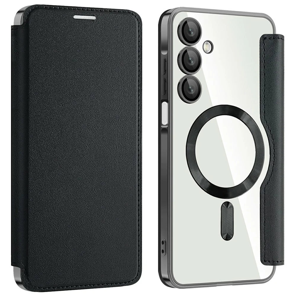 AMORUS For Samsung Galaxy A16 4G / 5G Magnetic Case RFID Blocking Card Holder Leather Phone Cover - Black - 1