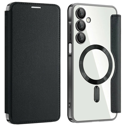 AMORUS For Samsung Galaxy A16 4G / 5G Magnetic Case RFID Blocking Card Holder Leather Phone Cover - Black - 1