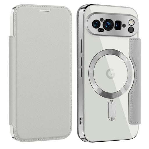 AMORUS For Google Pixel 9 Pro Magnetic Case RFID Blocking Card Holder Leather Phone Cover - Titanium Grey - 1