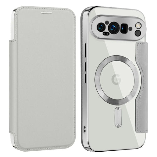 AMORUS For Google Pixel 9 Pro XL Magnetic Case RFID Blocking Card Holder Leather Phone Cover - Titanium Grey - 1