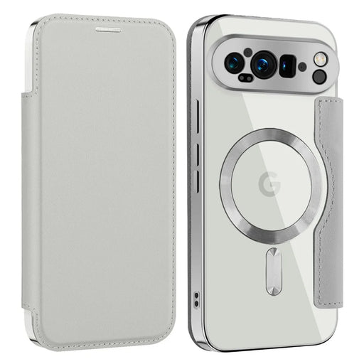 AMORUS For Google Pixel 9 Pro XL Magnetic Case RFID Blocking Card Holder Leather Phone Cover - Titanium Grey - 1