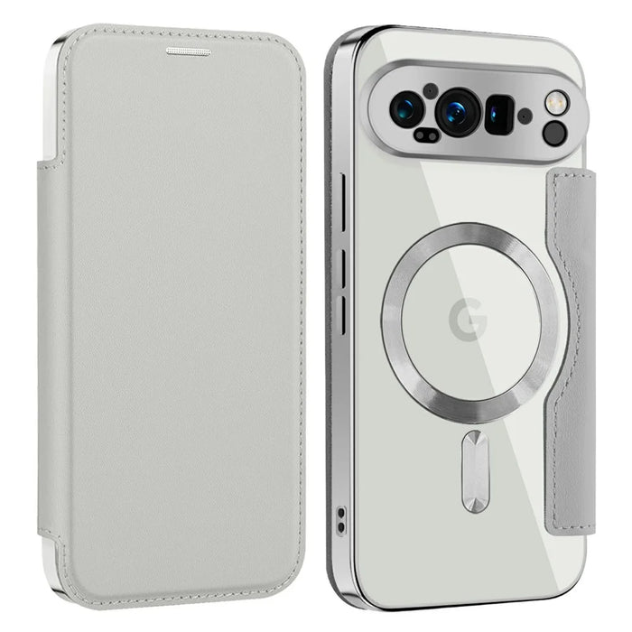 AMORUS For Google Pixel 9 Pro XL Magnetic Case RFID Blocking Card Holder Leather Phone Cover - Titanium Grey - 1